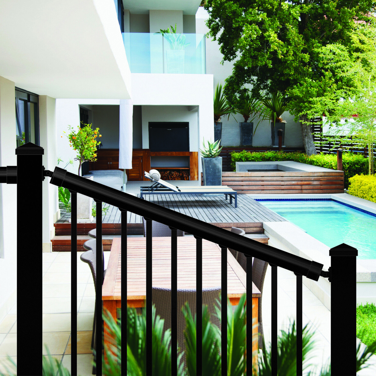 6' Long x 36" High Black Aluminum Stair Railing Kit Nuvo Iron