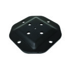 A black 4 by 4 heavy duty wood post connector plate.