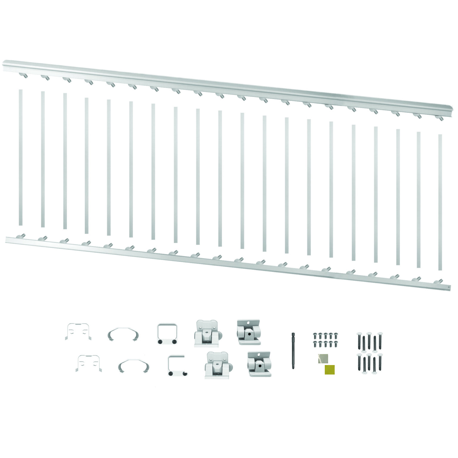 8' Long x 36" High White Aluminum Stair Railing Kit Nuvo Iron