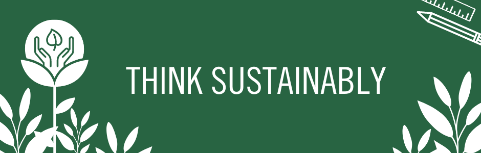 Icons of plants and text that reads: Think Sustainability.