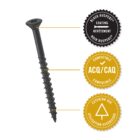 #8 x 3" Deck Screws with multi-purpose thread, steel construction, and black Ruspert® coating, available in 250-peice pack for corrosion-resistant and versatile fastening. 83BLKJ