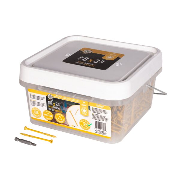 #8 x 3" Deck Screws with multi-purpose thread, steel construction, and tan Ruspert® coating, available in a 860-piece pack for corrosion-resistant and versatile fastening. 83TNHP