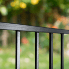 36-inch high by 72-inch wide textured black steel railing panel, complete with mounting brackets and hardware included. This durable ready rail offers a detailed view of its intricate design, ideal for enhancing home or commercial property safety with a stylish touch. DSR3470-DB