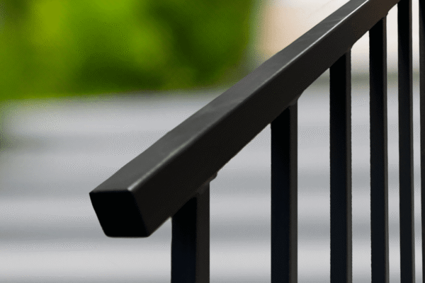 34-inch high by 72-inch wide Textured Black Ready Rail Steel Railing Panel with a 35-degree angle, including mounting brackets and hardware for easy installation and modern design. DSR3470-STB