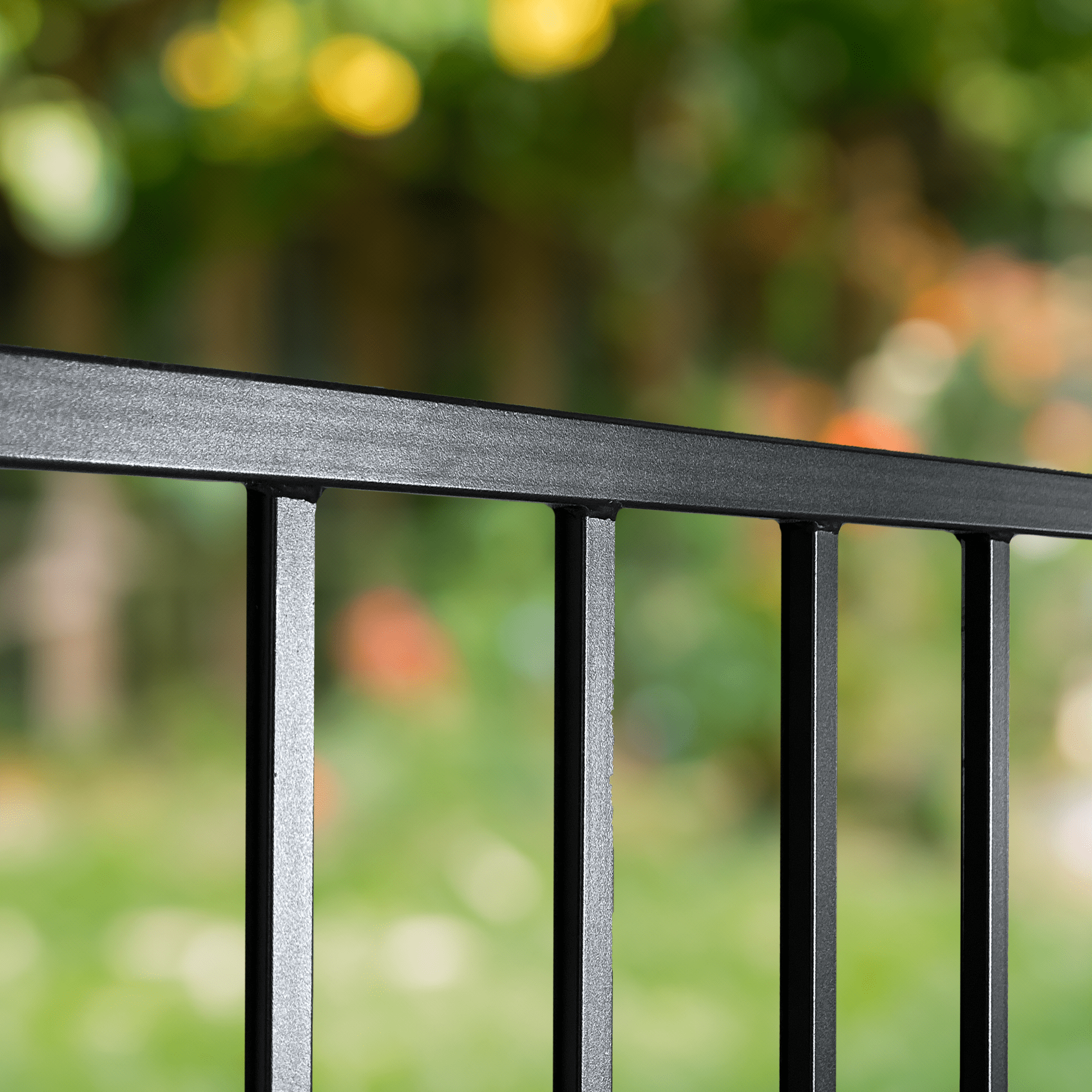 40-inch high by 72-inch wide Textured Black Ready Rail Steel Railing Panel with mounting brackets and hardware included for easy installation and modern design. DSR4070-DB