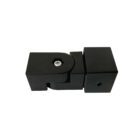 Top-down view of the Nuvo Iron DSRSB-B textured black steel swivel bracket with its two square sockets aligned straight, joined by a rounded pivoting hinge.