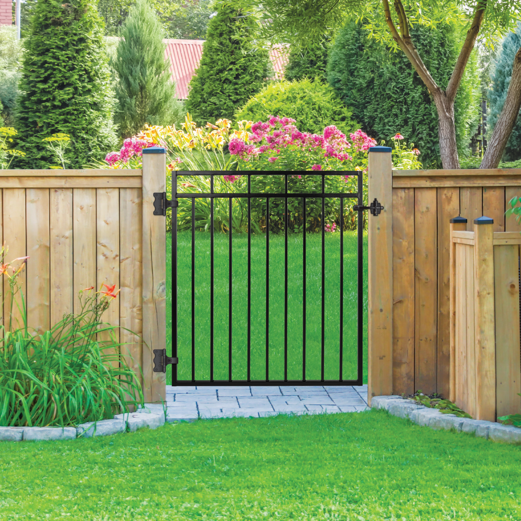 Nuvo Iron 33" X 46" Benitoite Iron Gate – Flat Top Design, Self-Closing, Galvanized Steel, White Finish
