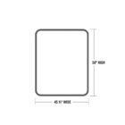 Line drawing of a black gate frame outline with rounded corners, labeled '58" HIGH' and '45 ½" WIDE