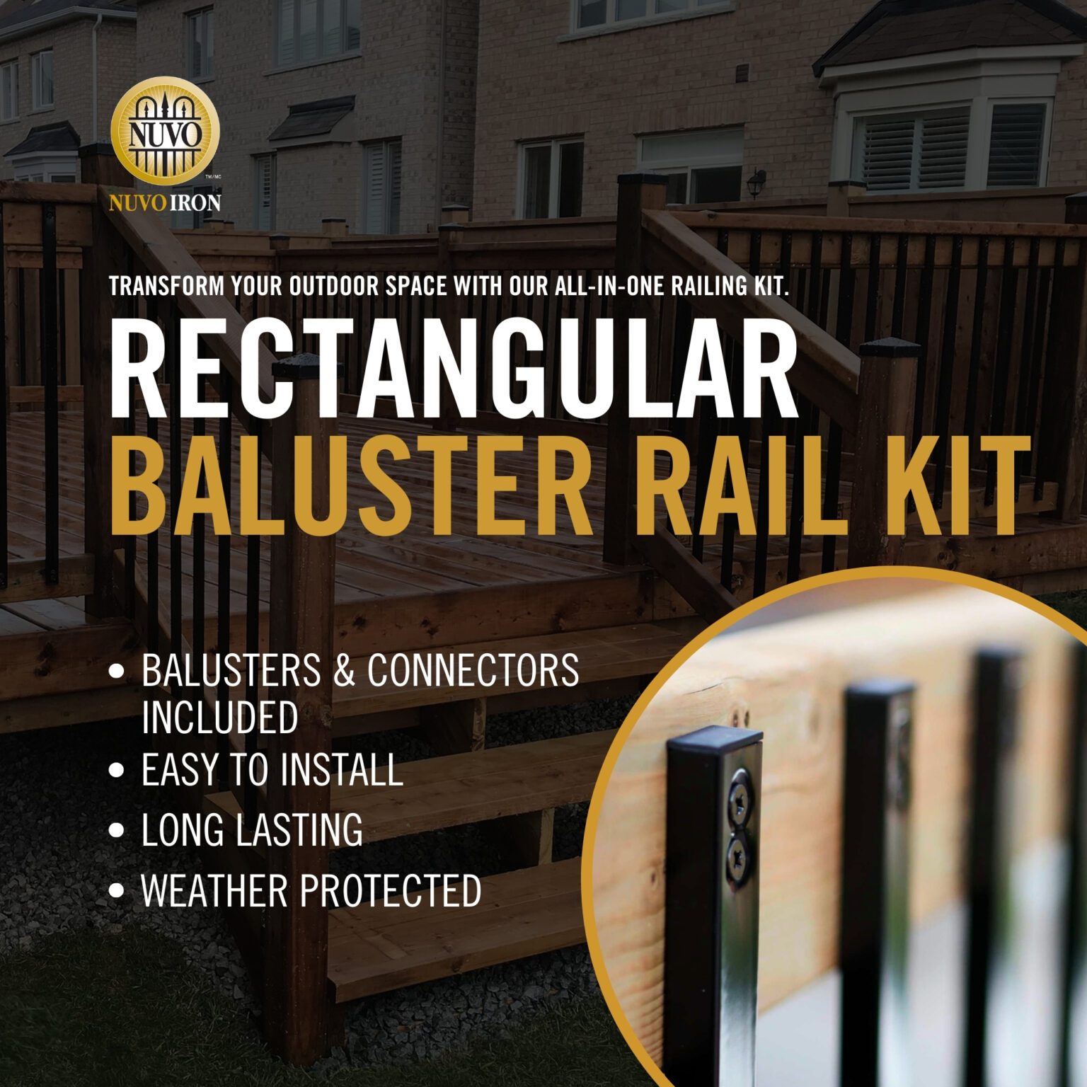 6' Long Rectangular Baluster Railing Kit | For 32