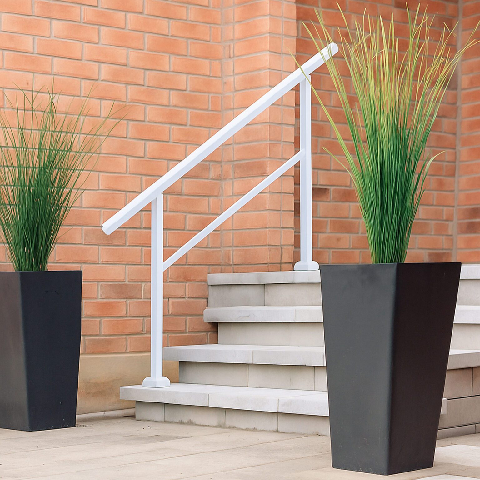 Stoop Handrial Handrail Kit | 4-5 Step Aluminum Stoop Railing - White | Nuvo Iron
